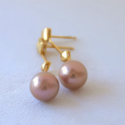 Long Golden Lattice Pearl Earrings