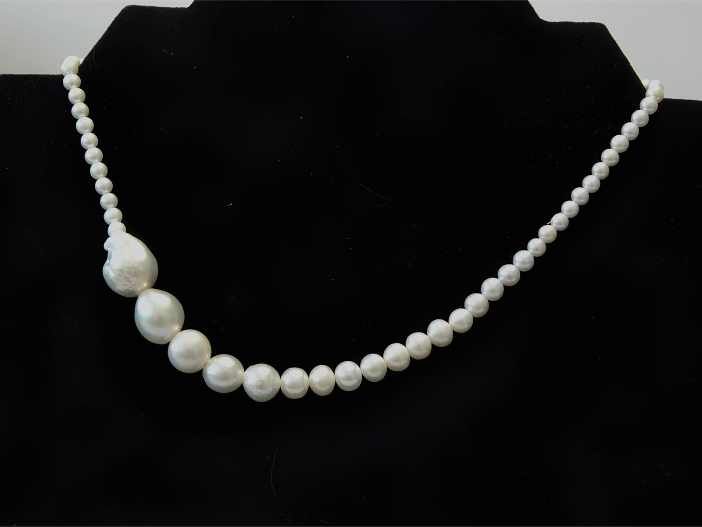 Silver-Blue Gradient Baroque Pearls Necklace