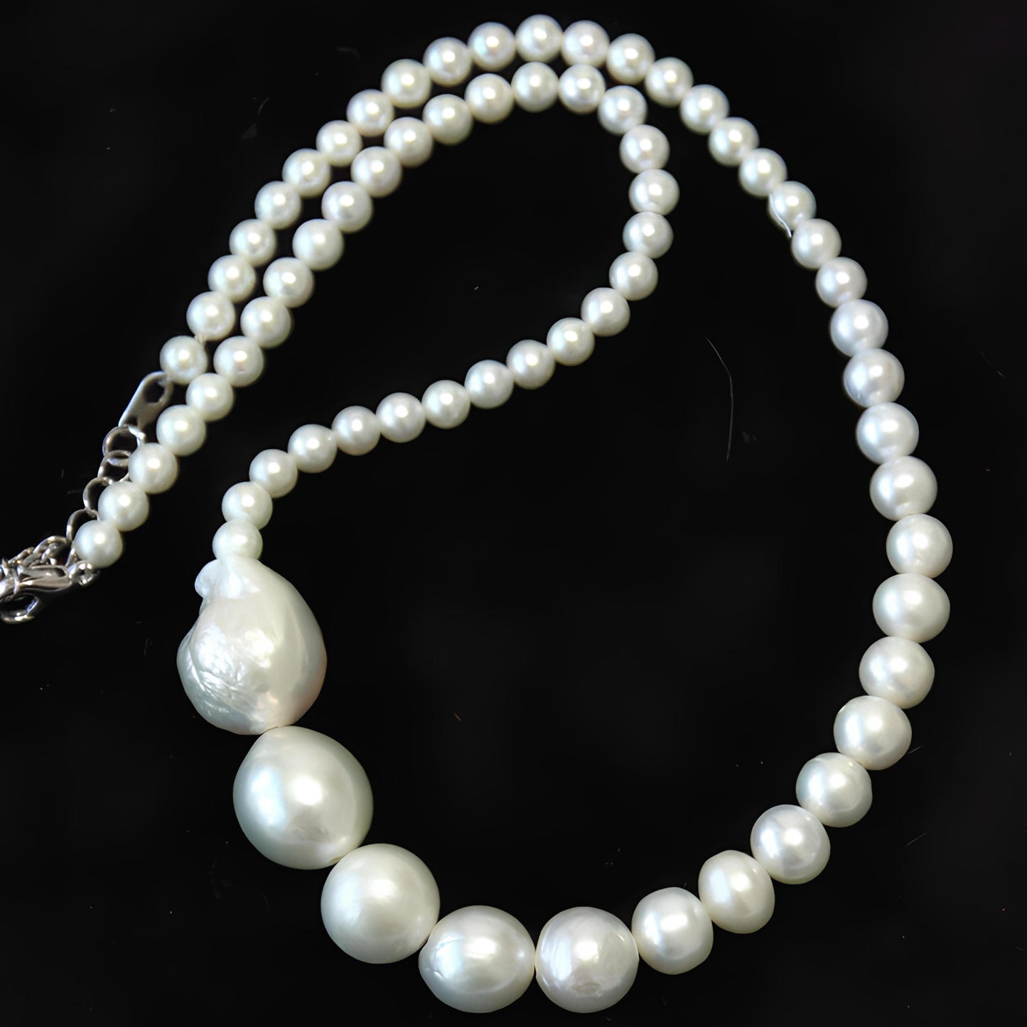 Silver-Blue Gradient Baroque Pearls Necklace