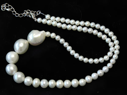 Silver-Blue Gradient Baroque Pearls Necklace