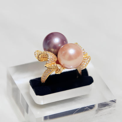 Golden Wave Double Pearl Ring