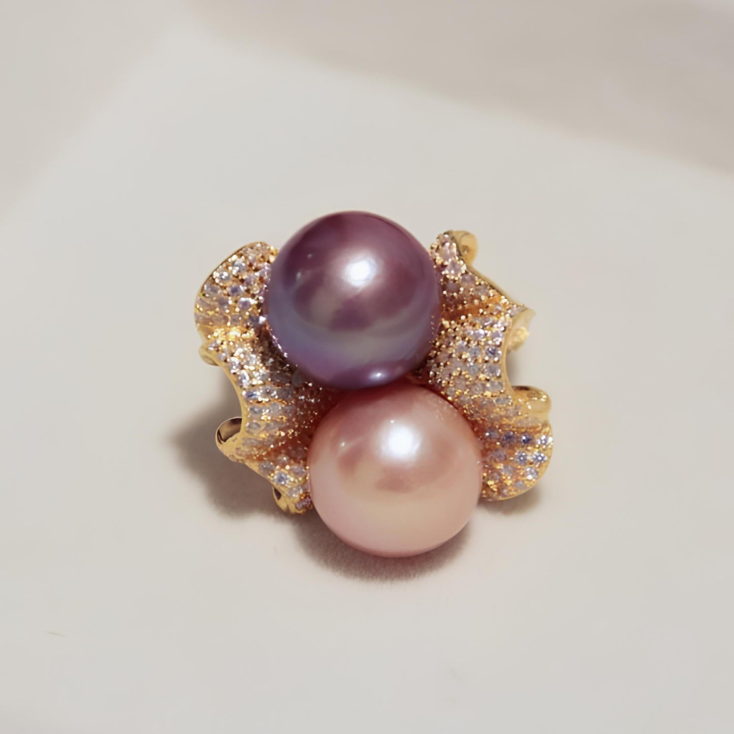 Golden Wave Double Pearl Ring