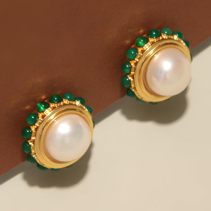 Chrysoprase Pearl Ear Clips - Tricky Lucky