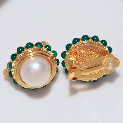 Chrysoprase Pearl Ear Clips - Tricky Lucky