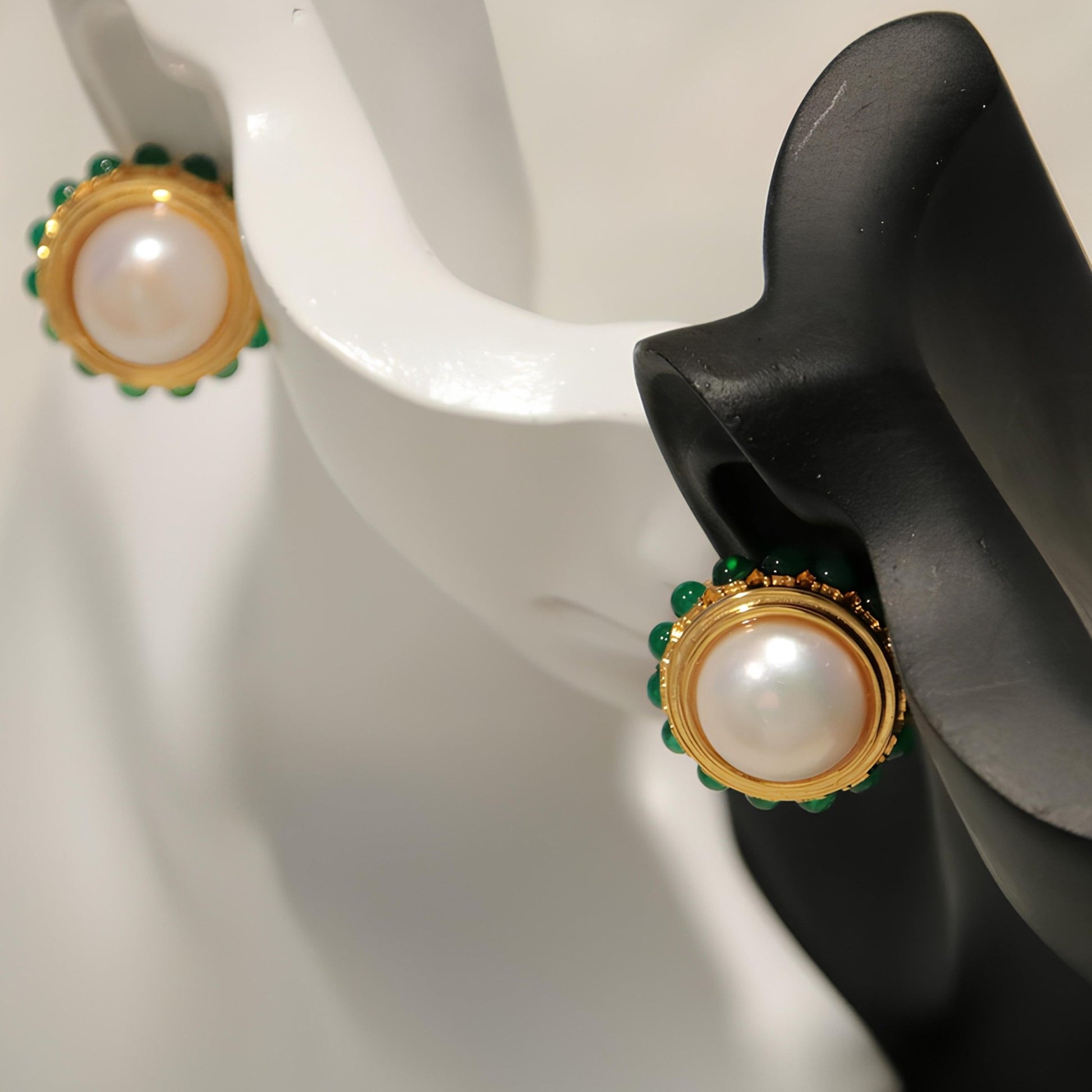 Chrysoprase Pearl Ear Clips - Tricky Lucky