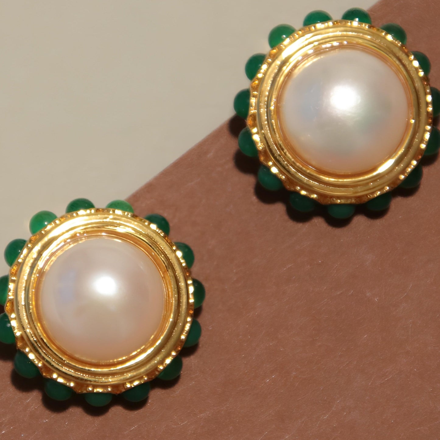 Chrysoprase Pearl Ear Clips - Tricky Lucky