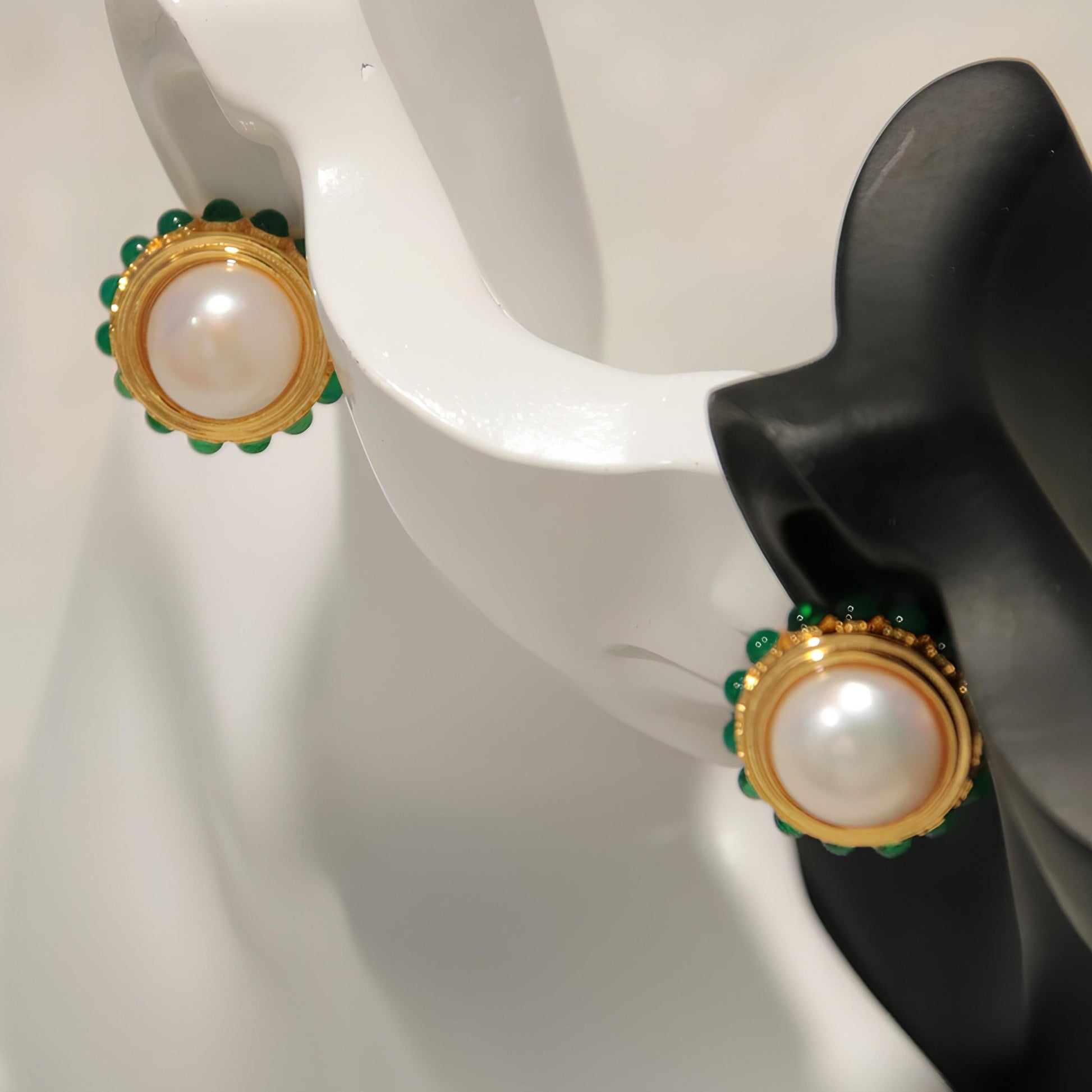 Chrysoprase Pearl Ear Clips - Tricky Lucky