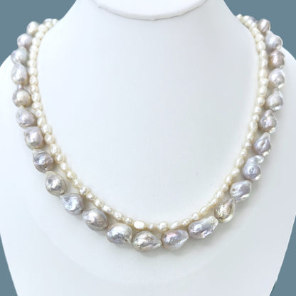 Double Grey Baroque Pearls Necklace