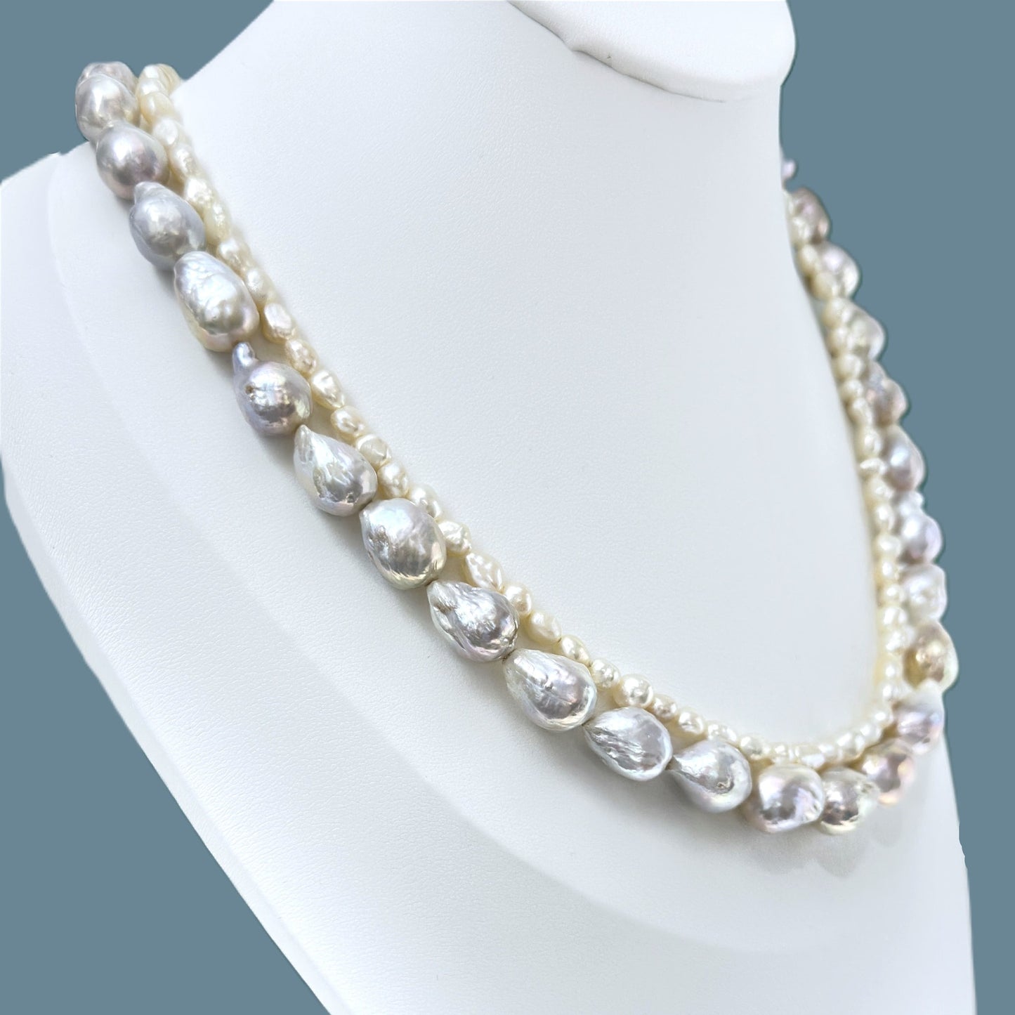 Double Grey Baroque Pearls Necklace