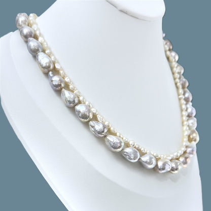 Double Grey Baroque Pearls Necklace