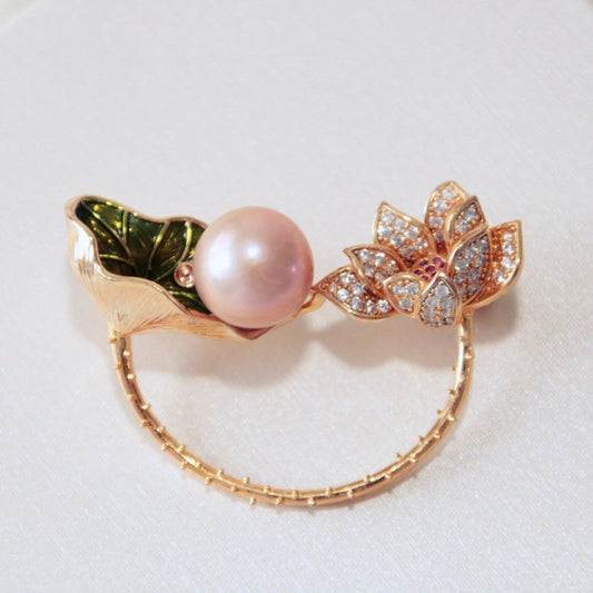 Enamel painted lotus flower brooch - Tricky Lucky