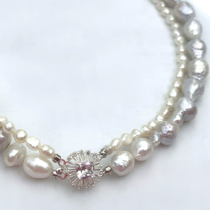 Double Grey Baroque Pearls Necklace