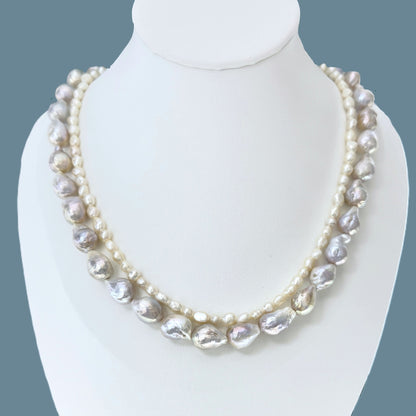 Double Grey Baroque Pearls Necklace