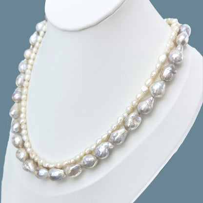 Double Grey Baroque Pearls Necklace