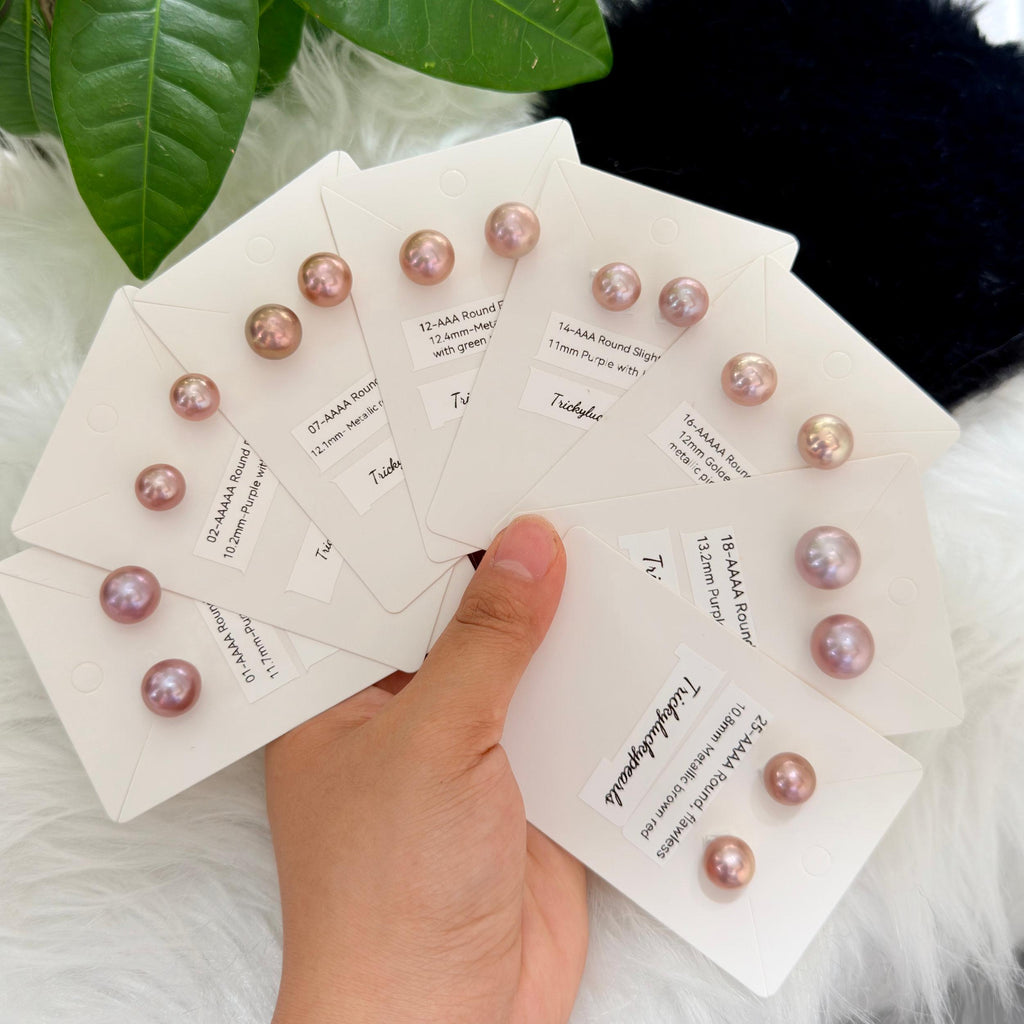 Natural Freshwater Pearl Stud Earrings | 10–13mm Pink, Purple & Metallic Pearls | Choose Your Pair