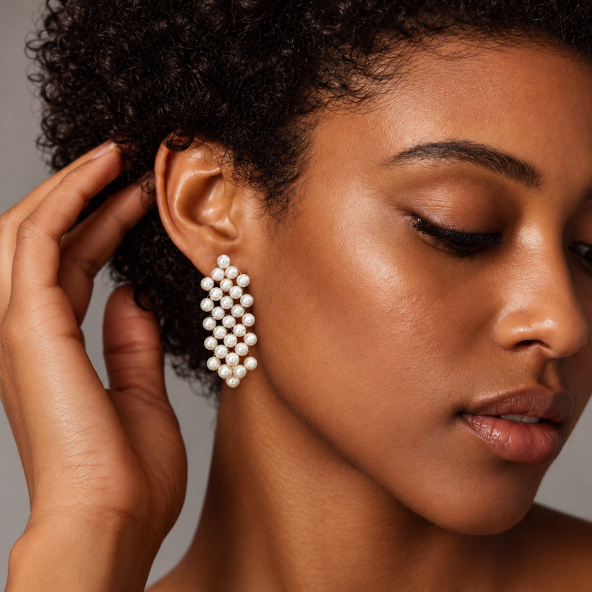 Delicate Woven White Pearl Check Drop Earrings