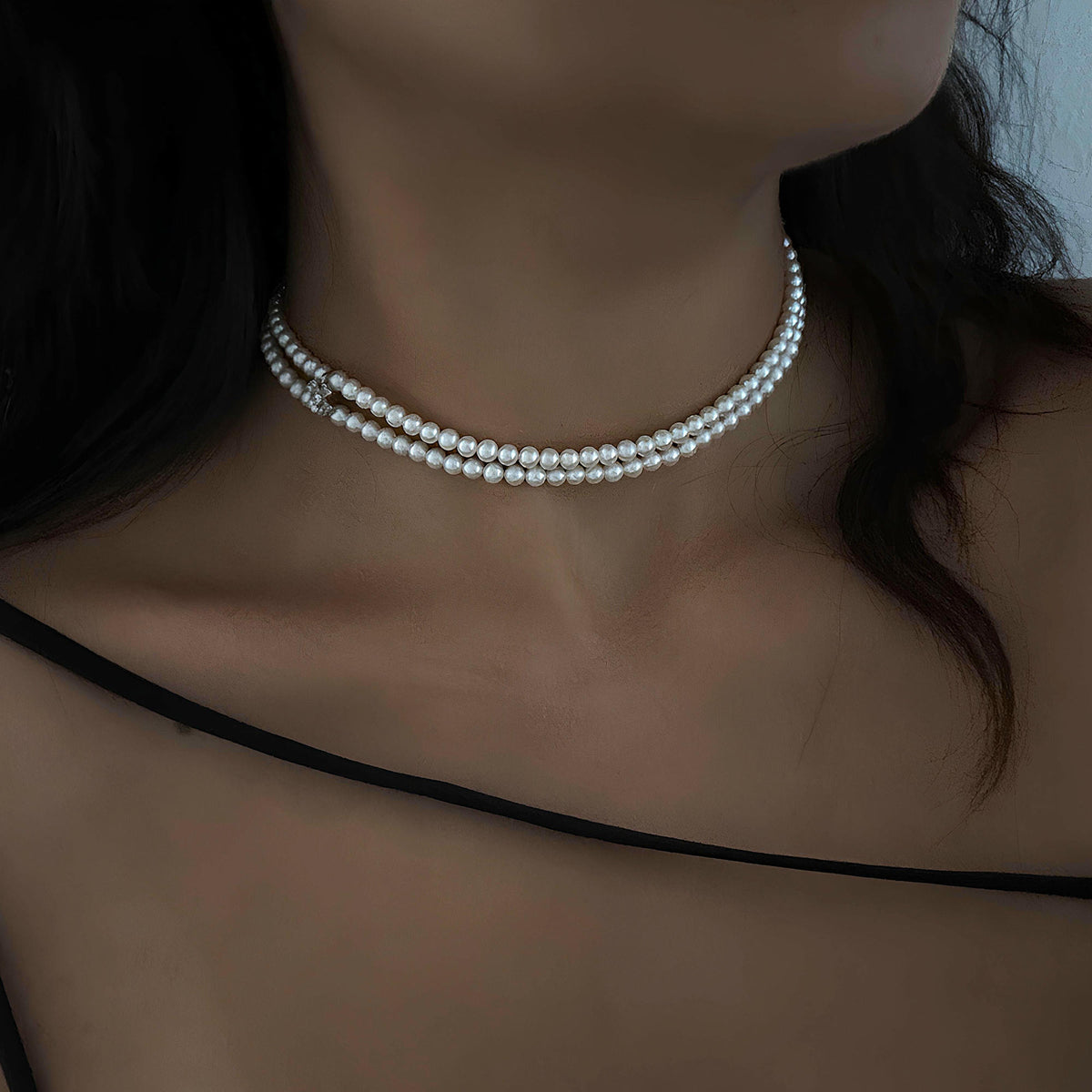 Elegant double-strand freshwater pearl necklace with a refined silhouette.
