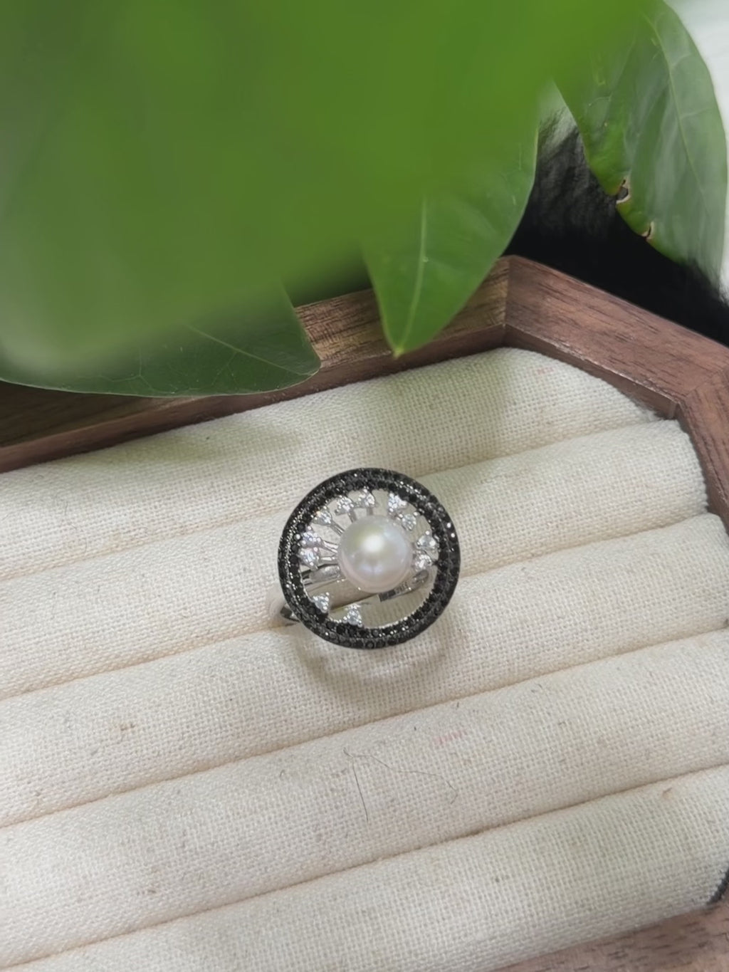 White Pearls Black CZ Pearl Ring & Pendant