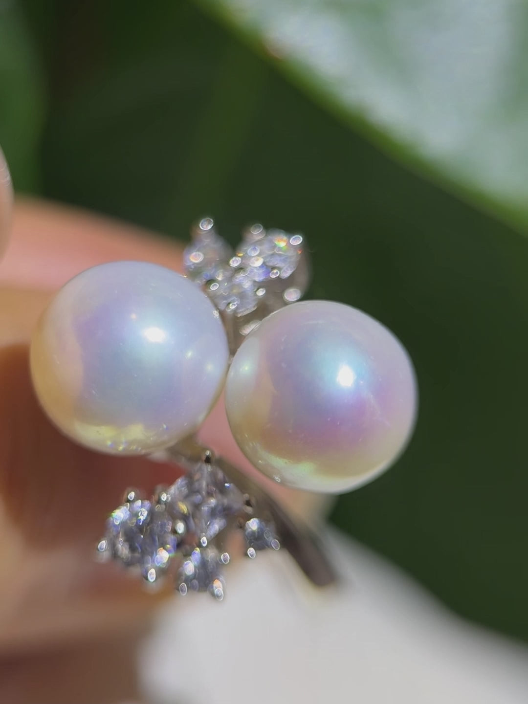 Double White Pearls Ring: Diamond Accented Jewelr