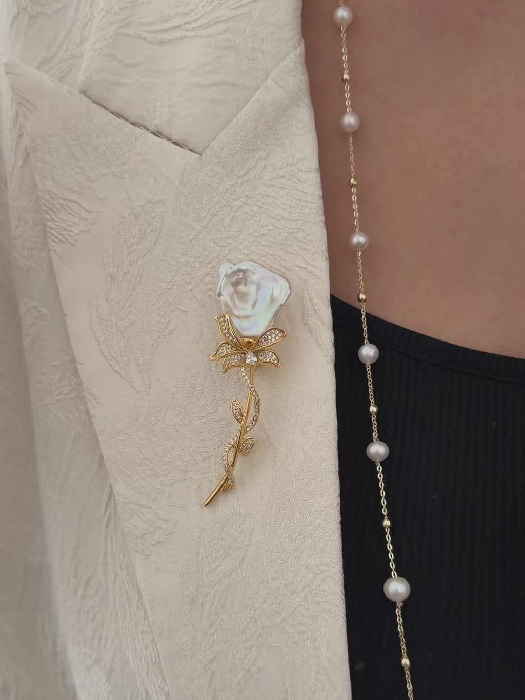 Rose-Shaped Baroque Pearl Floral Brooch, Blue Pink Green Purple Halo