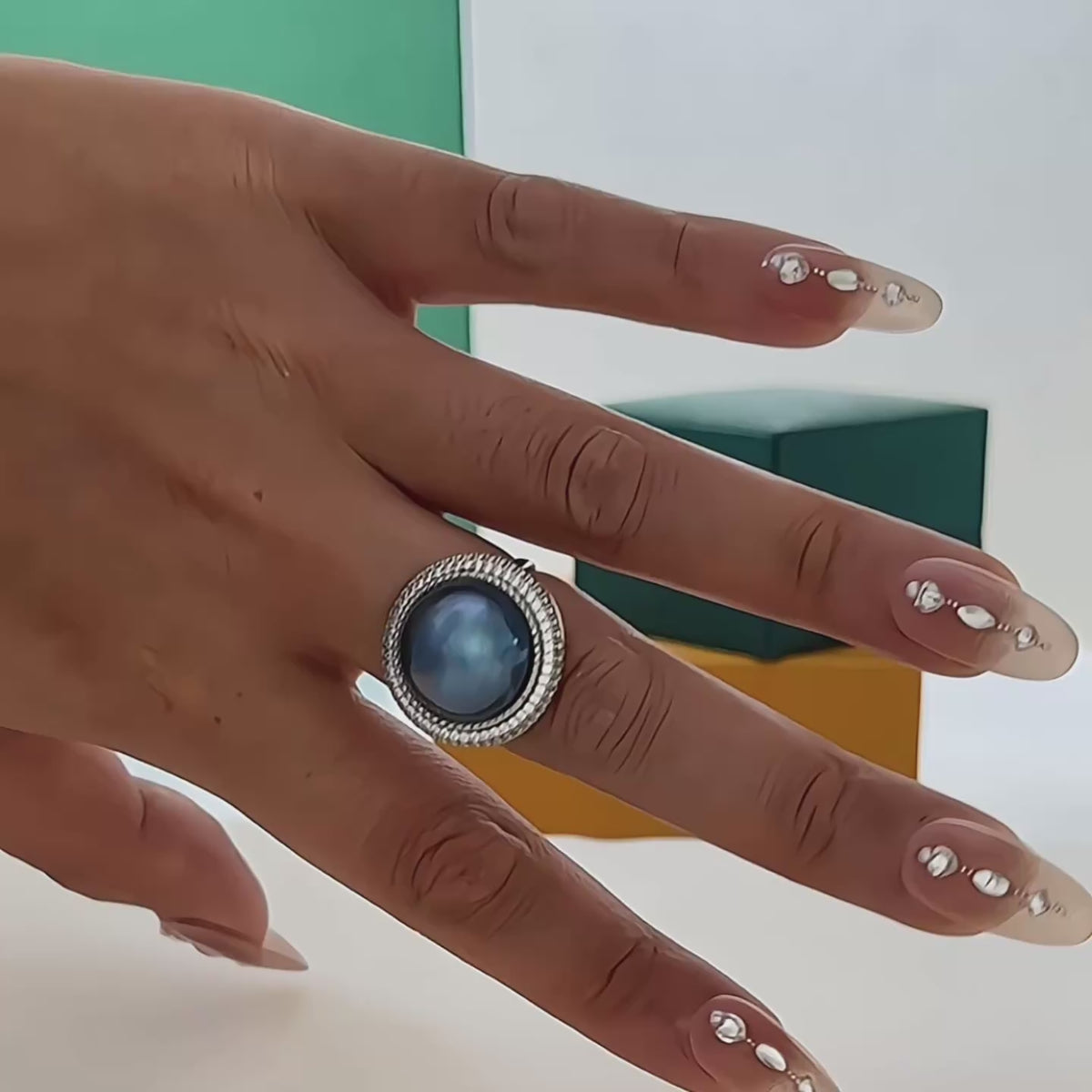 14.5mm Blue Purple Seawater Pearl Ring