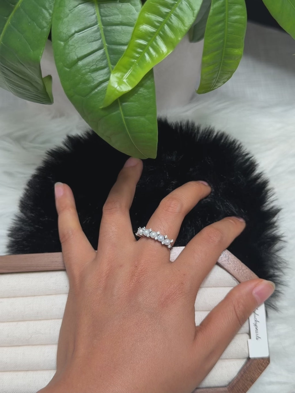 Natural freshwater pearl ring with open adjustable band.