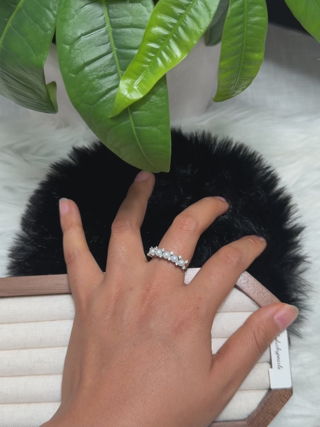 Natural freshwater pearl ring with open adjustable band.