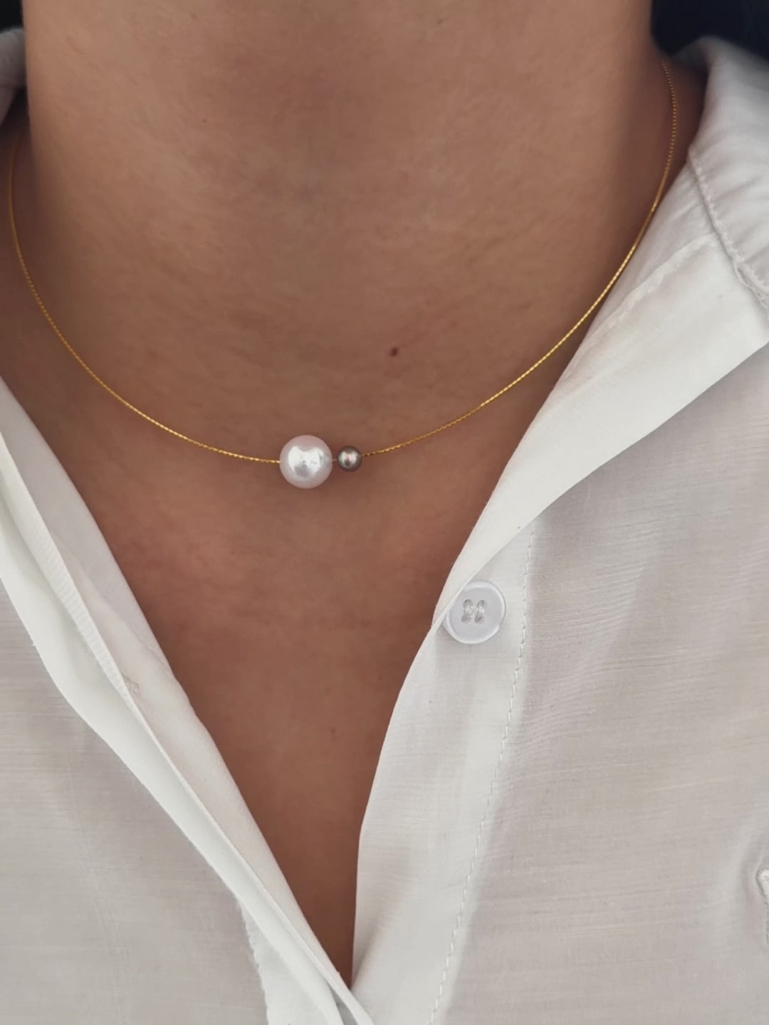 Asymmetrical Double Pearl Choker – White & Small Purple Pearls