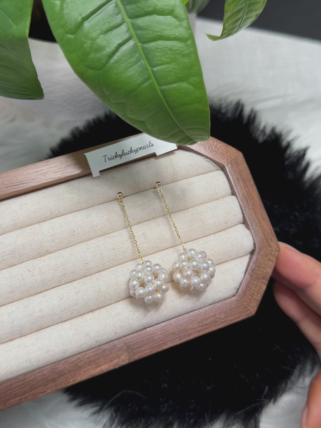 Hydrangea White Pearl Dangle Earrings