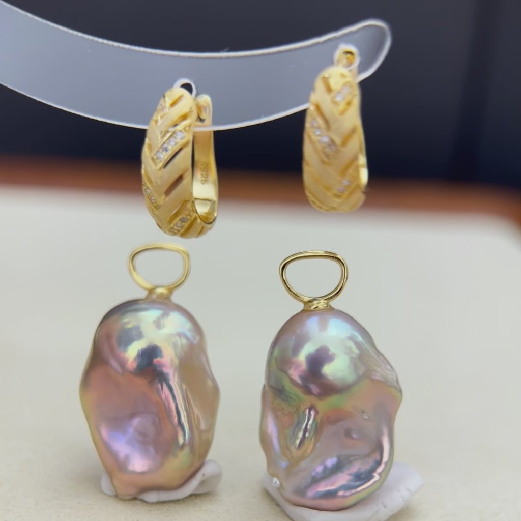 Artistic 3-in-1 Golden-Green Baroque Pearl Earrings