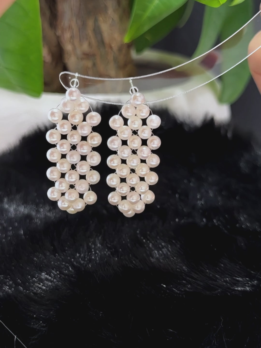 Delicate Woven White Pearl Check Drop Earrings