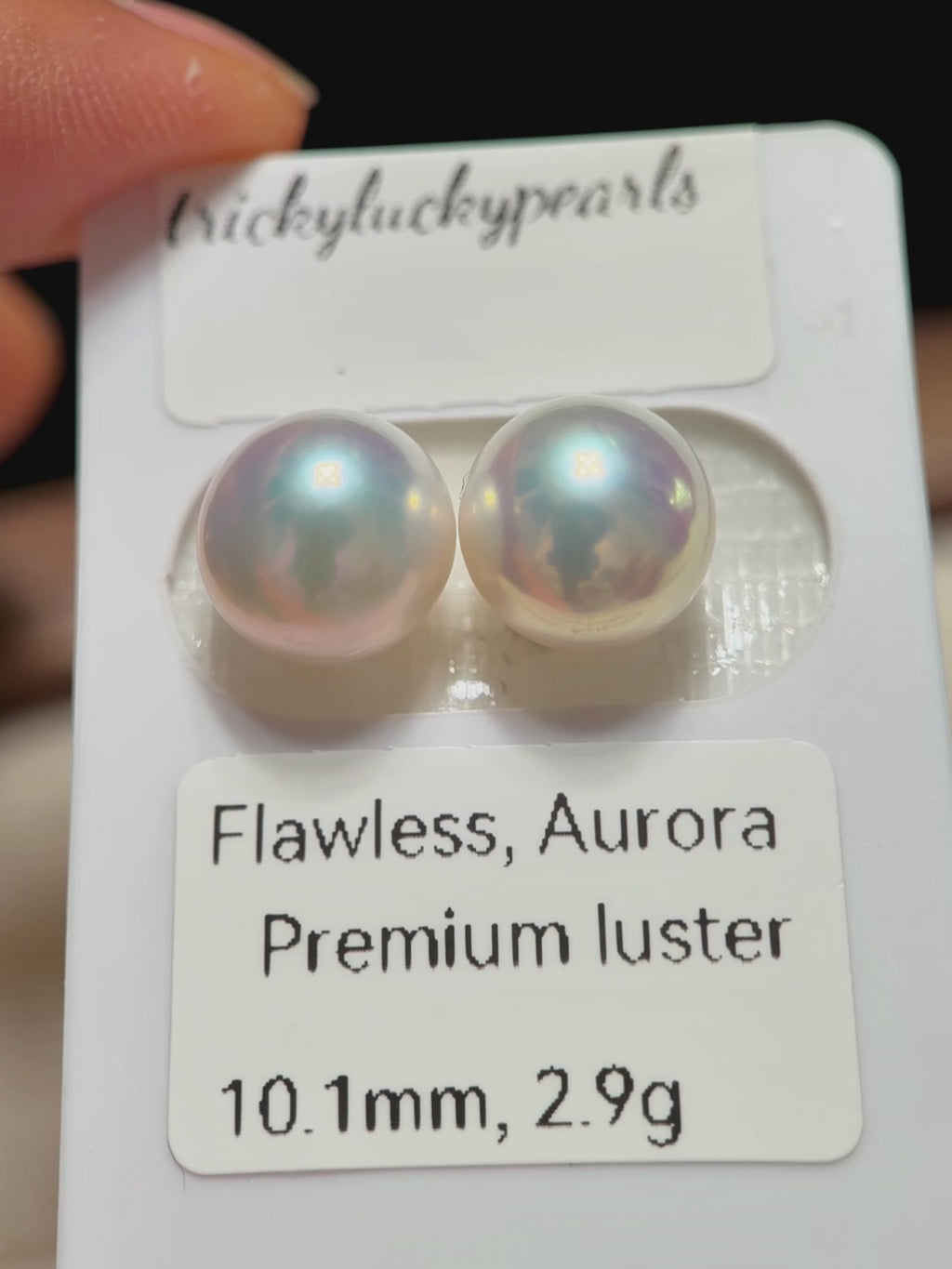 Classic minimalist 10 mm white freshwater pearl stud earrings with Aurora luster.