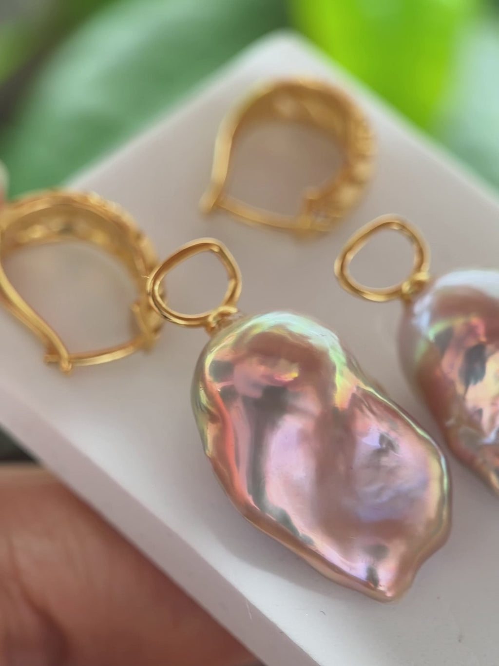 Artistic 3-in-1 Golden-Green Baroque Pearl Earrings