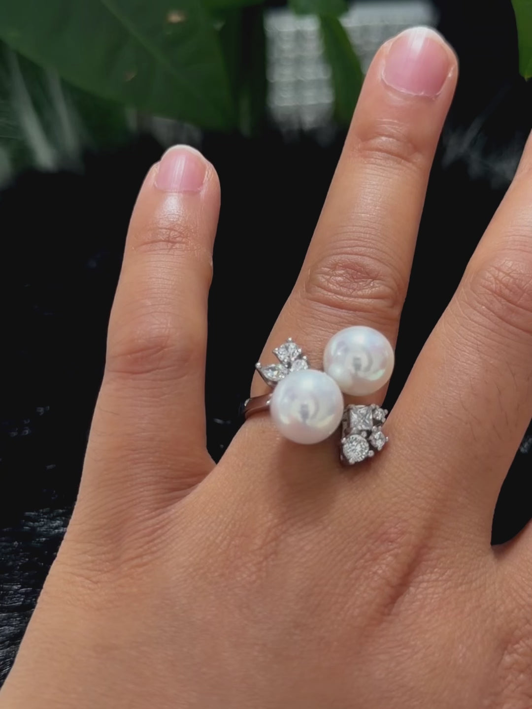Double White Pearls Ring: Diamond Accented Jewelr