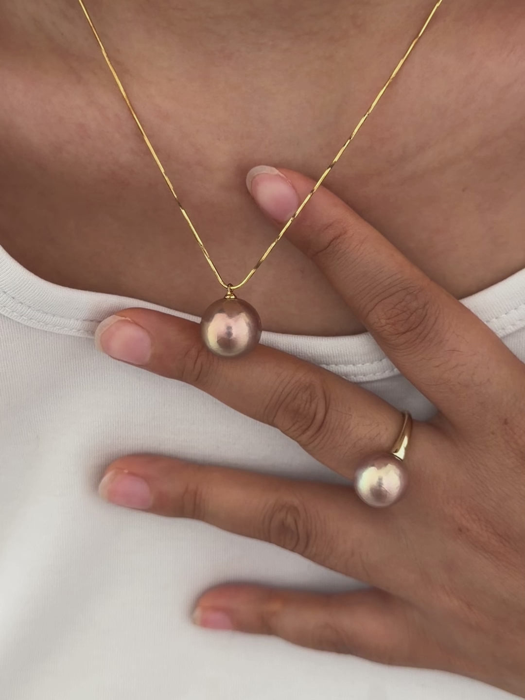 Golden Green Pearl Ring & Pendant Jewelry Set