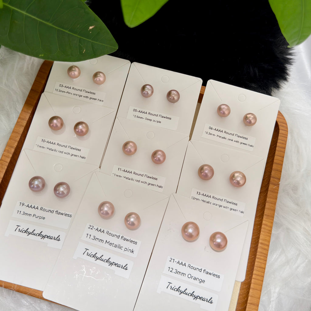 Natural Freshwater Pearl Stud Earrings | 10–13mm Pink, Purple & Metallic Pearls | Choose Your Pair